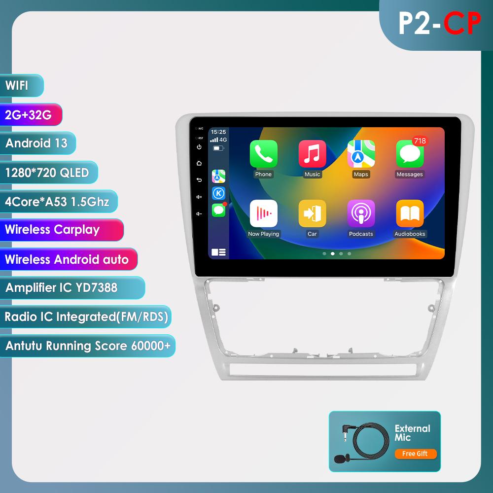 Hizpo 10.1 Carplay 4G 2Din Android 13 Автомобильное радио для Skoda Octavia 2 2008 - 2013 Мультимедийный видеоплеер GPS DSP Авторадио RDS ПК Интеллектуальный экран