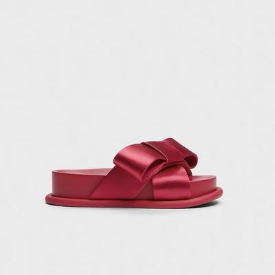 Женские летние туфли на платформе с бантом, элегантные пляжные туфли с перекрестными ремешками, красные шлепанцы, черные атласные бархатные сандалии на плоской подошве, обувь для отпуска, шлепки