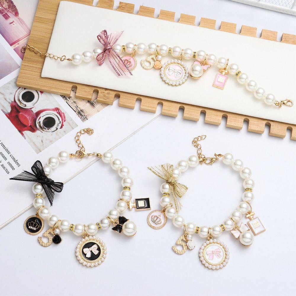 Products Puppy Accessories Cute Collar Bow Necklace Adjustable Dog Cat Princess Pet Pearl Collar