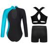 Girls Dance Outfit Set Mock Neck Long Sleeve Keyhole Back Color Block Design Leotard with Vest Shorts