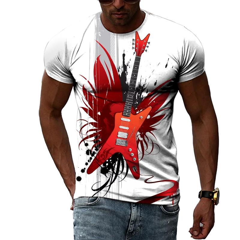 Модные крутые стильные футболки с рисунком гитары для мужчин, летняя футболка с интересным креативным узором и принтом, трендовая уличная одежда в стиле Харадзюку