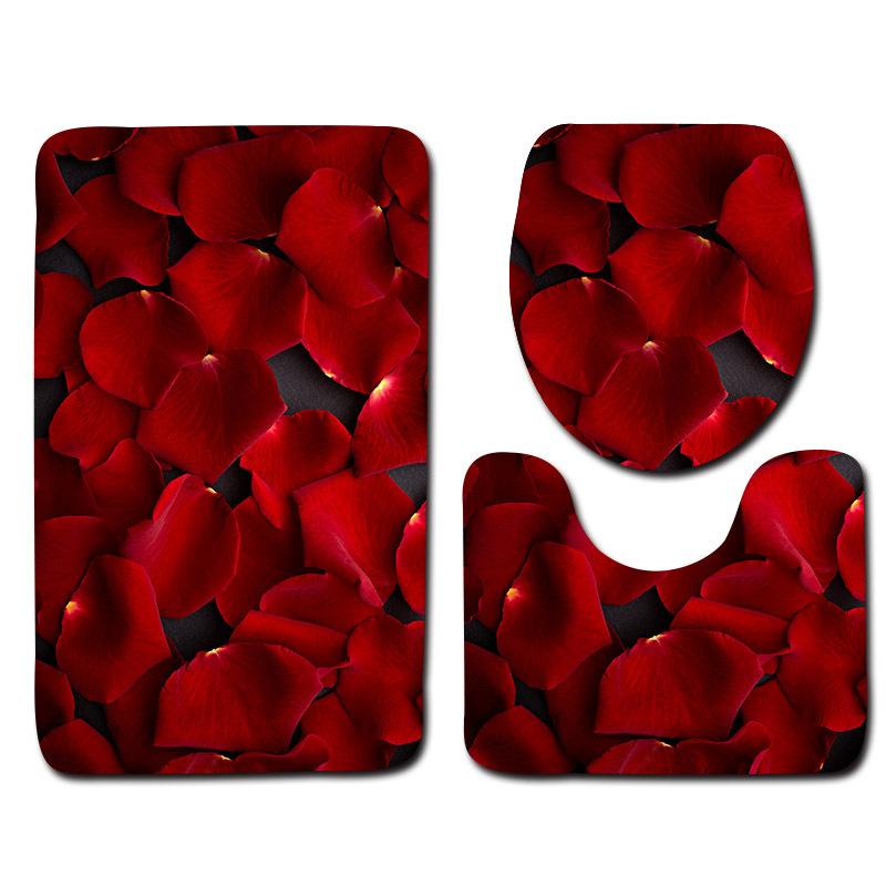Beautiful And Romantic Valentine'S Day Bathroom Toilet Floor Mat 3-Piece Set