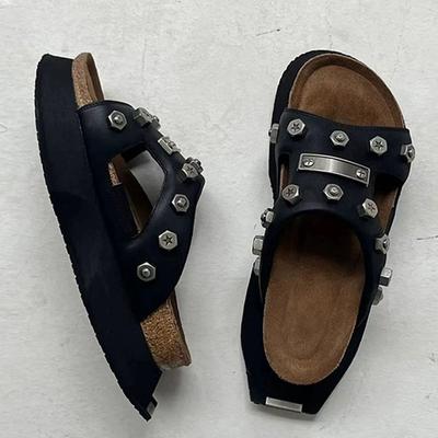 Панк-сандалии на толстом каблуке с мюлями для женщин сандалии на платформе с заклепками с открытым носком летние уличные мотоциклетные сандалии обувь