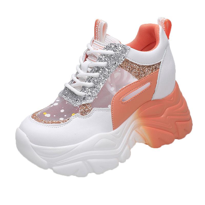 Модные женские кроссовки на толстой подошве из дышащей сетки, повседневная обувь на танкетке 9 см, туфли на платформе, женские спортивные туфли для папы 2024