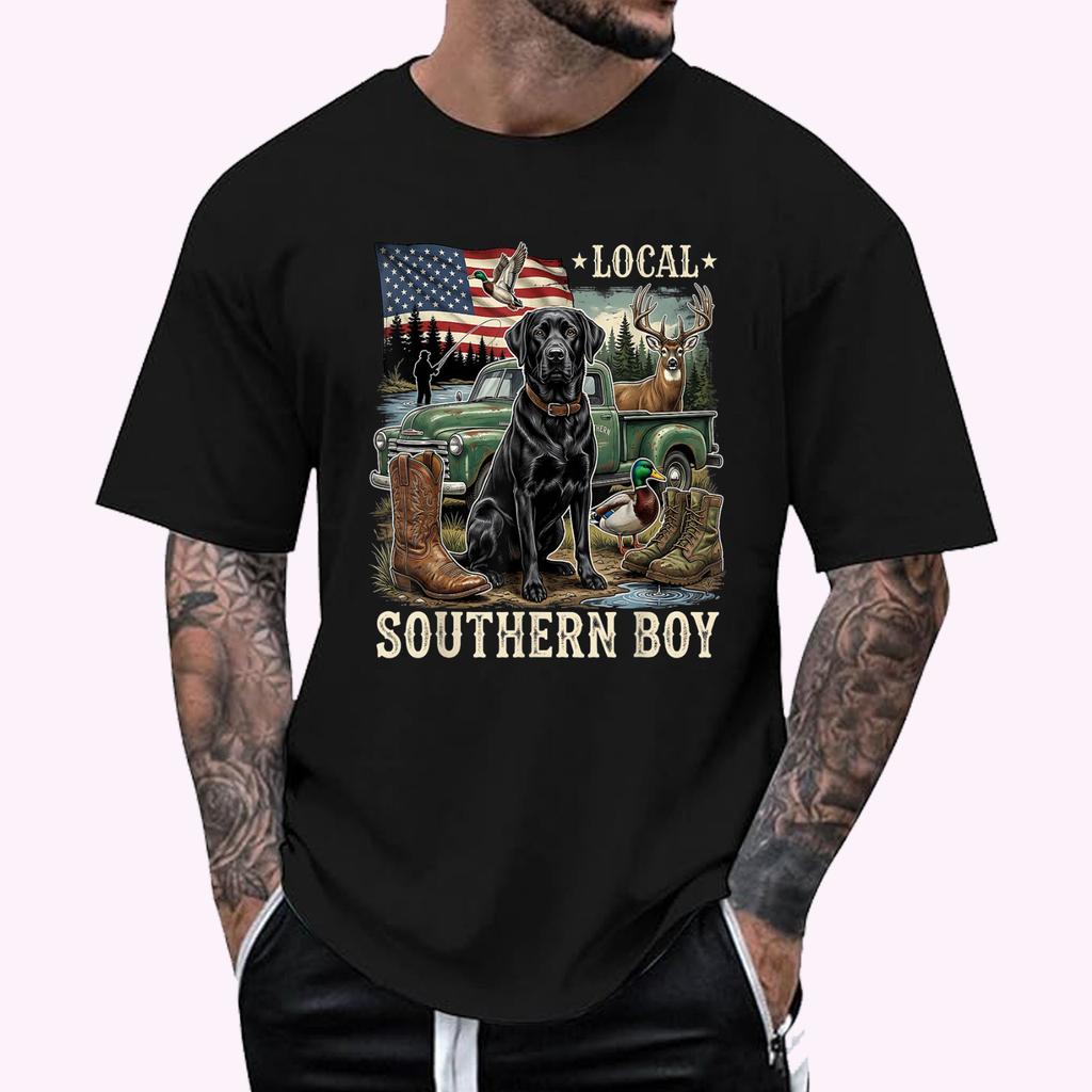 Local Southern Boy Black Labrador Deer Hunter Men Retro T-Shirt Unisex T-Shirt