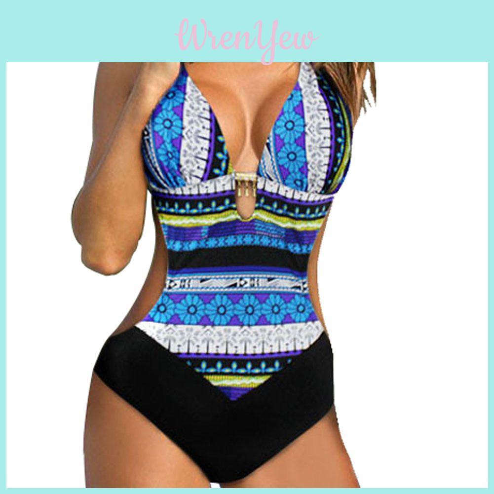 Summer Sexy Hollow Out Spliced Printed Bandage Swimwear For Women In Premium Quality