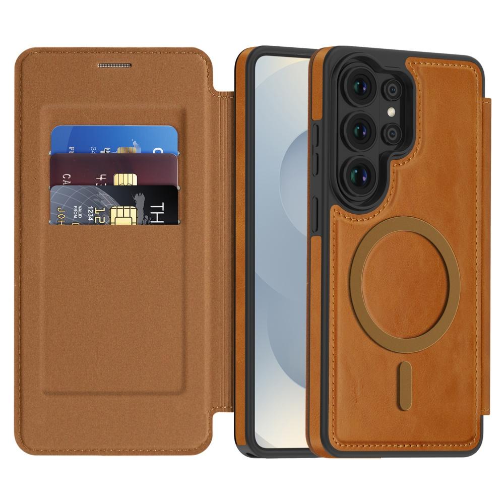 Man Business Leather Magnetic Case for Samsung S26 S25 Ultra Coque S25 Edge FE For Magsafe Faux Leather Cards Slot Phone Cover