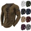 Men's Outdoor Vintage Lace-up Hooded Long-sleeved T-shirt Autumn Plain Casual Top