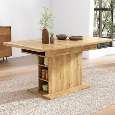 Flieks Обеденный стол из дерева, Раздвижной обеденный стол с местом для хранения, Натуральный