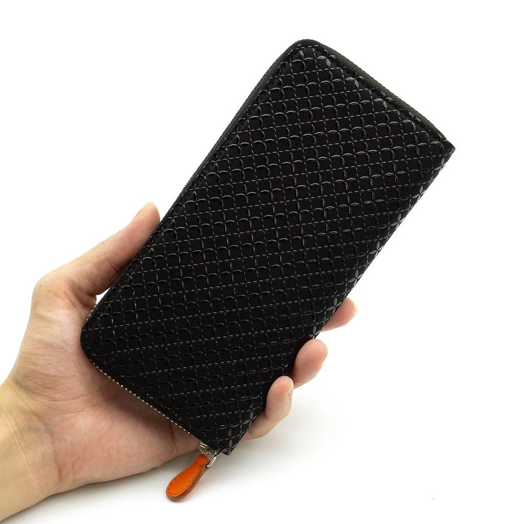 Inden HISOCA Hisoka Traditional Craft Koshu Inden Deerskin Lacquer Original Brand Wallet Black with Black Lacquer and Shippo Pattern [Inden-ya]