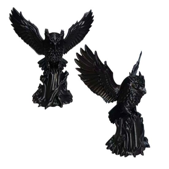 3D Printed Resin Statue Owl on Tree Stump Figurine, Animal Sculpture, Collectible Personalized Entryway Accent Dark Ornament for Home Office