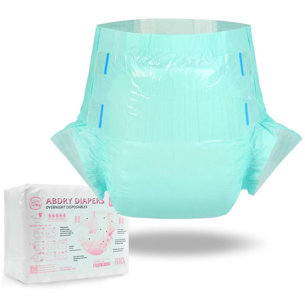 LittleForBig Adult Diaper Pants Type [Plain] – Thick High-Absorbency Disposable Tape-Style Underwear, 10-Pack, Green, Size M