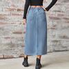Summer Midi Skirt Button Zipper Fly Side Slit Design Denim Skirt with Pockets Retro Summer Denim Casual Skirt Daily Wear