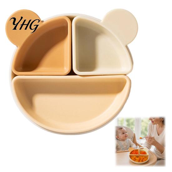 6 Months to 3 Years Feeding Silicone Suction Plate for Toddlers, Cute Bear Detachable Divided Dinner Non Slip Baby Tray Plate, Anti-slip