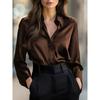 Women S Long Sleeve V Neck Button Down Solid Color Elegant Blouse