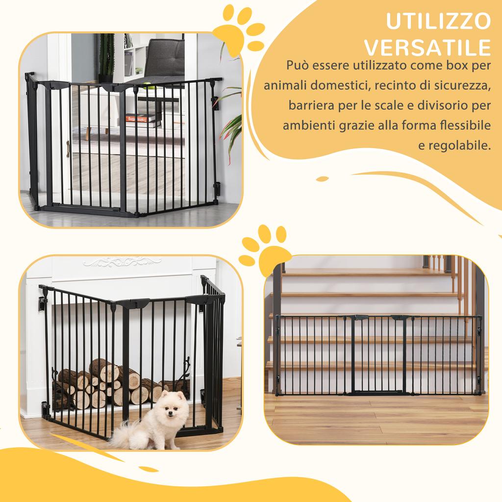 3-Panel Folding Dog Gate for Small and Medium Dogs, 180 x 3 x 74.5 cm, Black