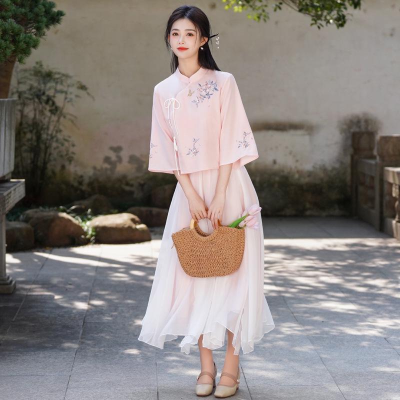 Китайский ретро вышитый костюм Тан и топ ципао в стиле ханьфу для женщин