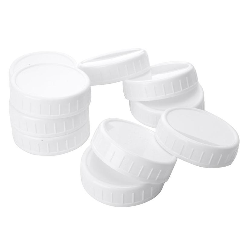 10Pc White Mason Canning Drinking Jars Lid 70Mm/86Mm Inner Diameter Plastic Covers Unlined Ribbed Lids Storage Caps Replacements