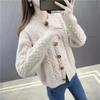Solid Color Twist Knitted Cardigan Women's Spring Autumn Short Ladies Sweater Coat Korean Elegant Long Sleeve Tops
