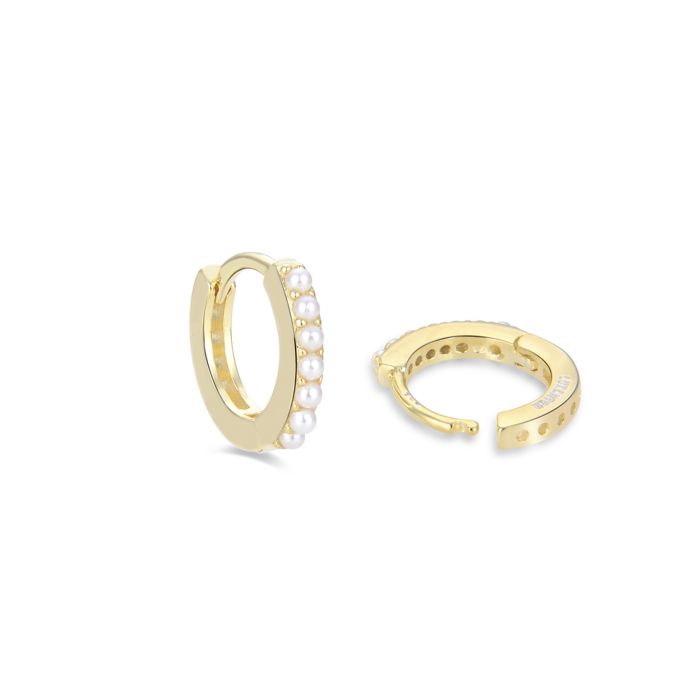 Boucles d'oreilles - LUXENTER - Leofcar - Argent 925 - Plaqué or jaune 18 carats - Perle blanche