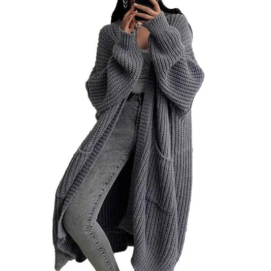 Women Long Cardigan Sweater Coat Open Front Mid-length Knitting Coat with Pockets Fall Winter Outwear