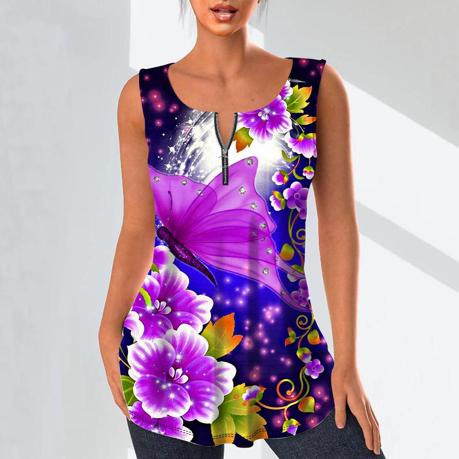 Женские модные рубашки с v-образным вырезом, повседневные топы, футболка, женский жилет с 3D великолепным цветочным принтом, блузка без рукавов больших размеров, топы на бретелях