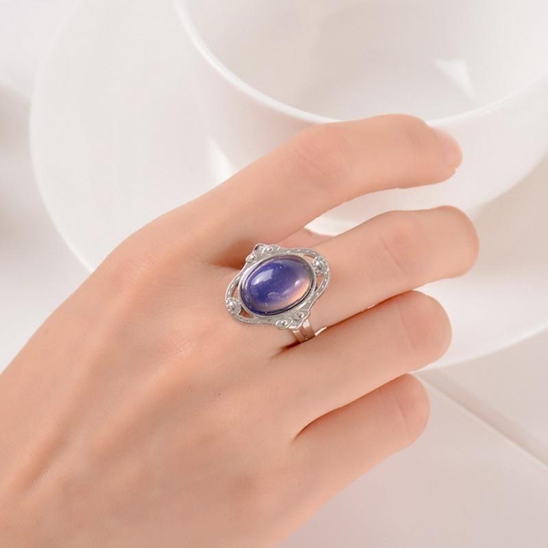 Retro Magic Mood Ring Gem Heart Feeling Color Change Ring Adjustable Temperature Ring 1 Pc
