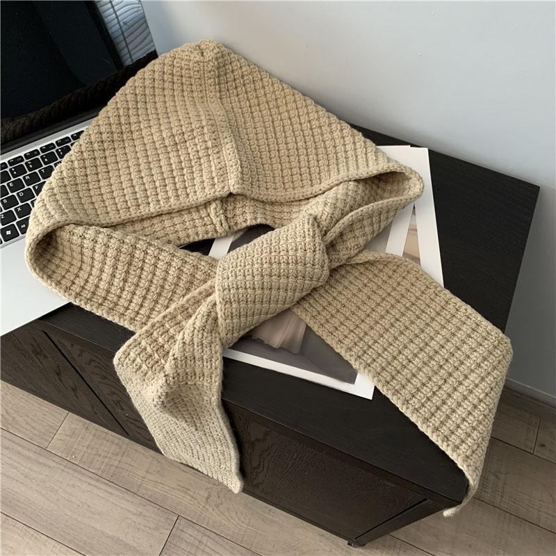 Winter Knitted Balaclava Hood for Women Solid Color Warm Beanies One-Piece Scarf Woolen Cap Outdoor Windproof Ear Protection Cap