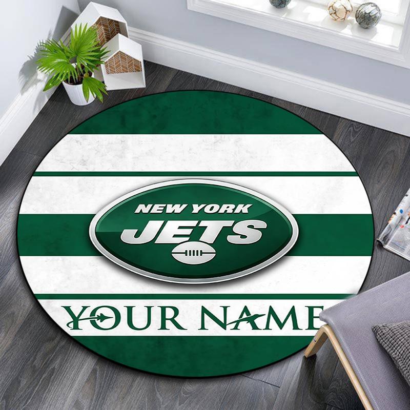Custom Name New York Jets Round Area Rug,Carpet Rug for Living Room Bedroom Sofa Playroom Decor,Non-slip Floor Mat