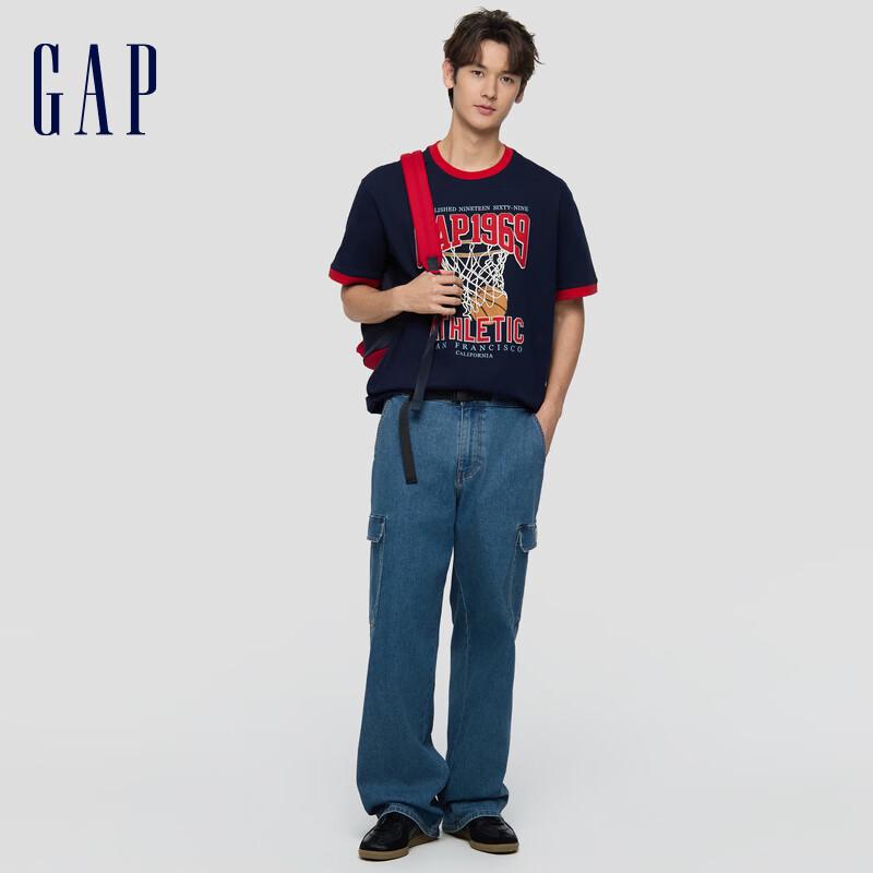 Gap Унисекс футболка с коротким рукавом, colorblock, спортивный принт