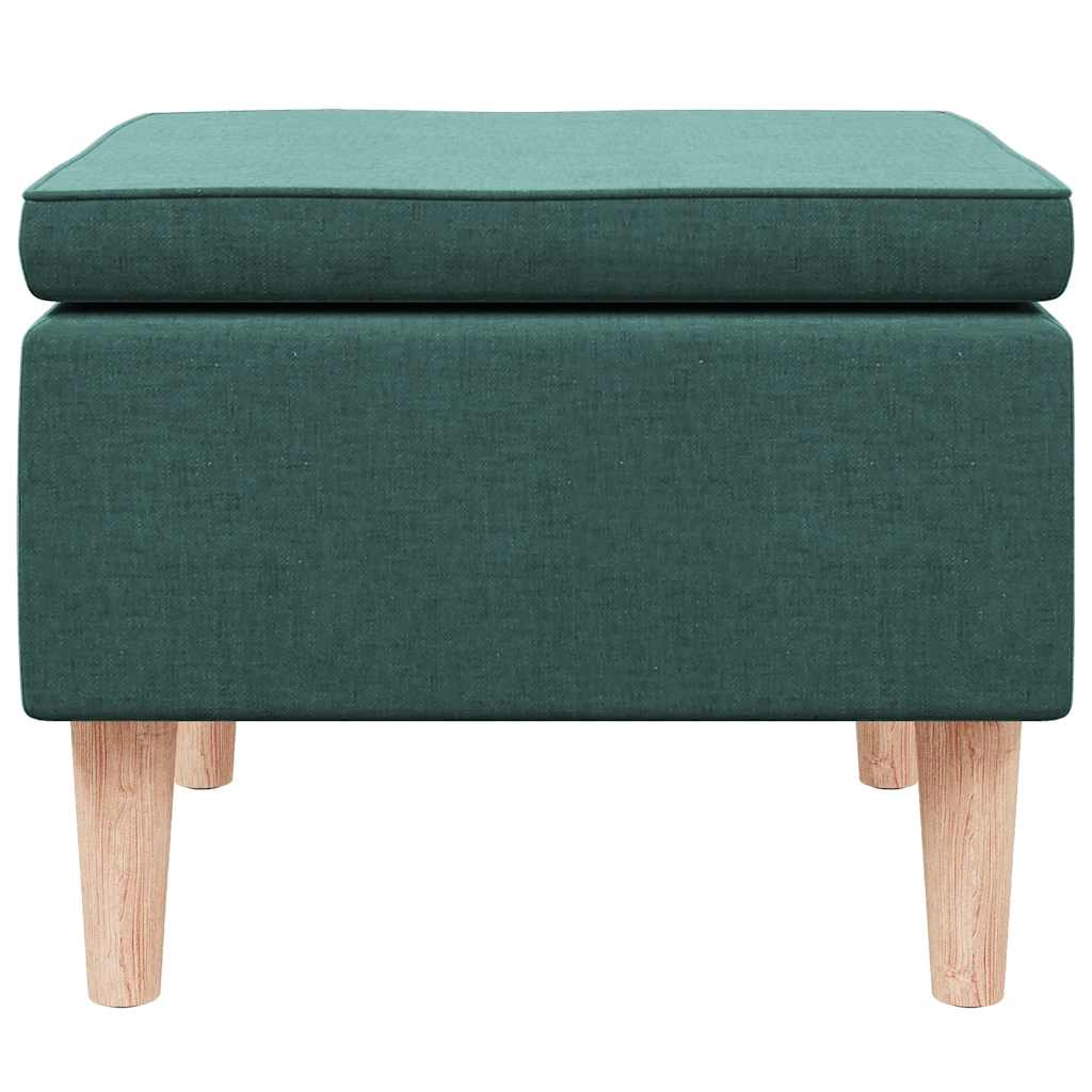Footstool with Wooden Legs Dark Green Fabric