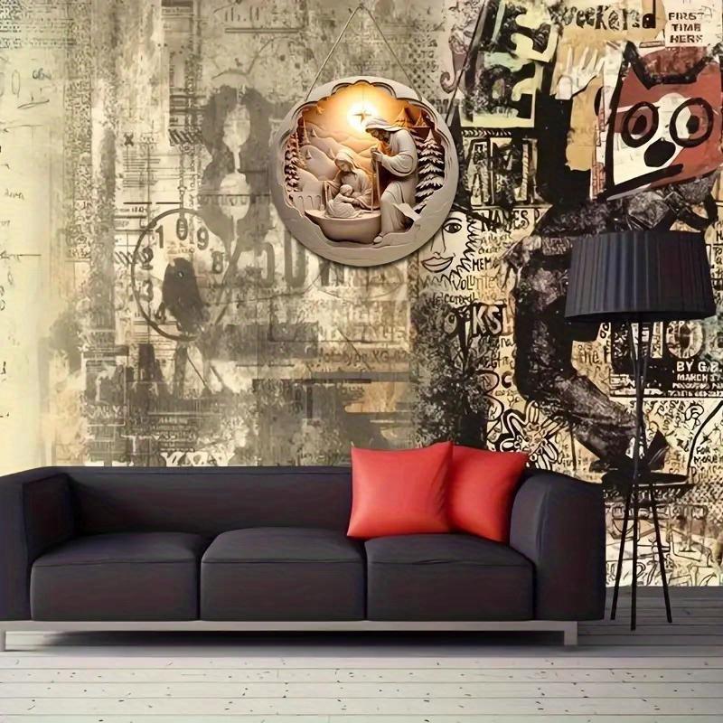 1pc 2D Flat Jesus Wooden Hanging Sign Wall Art Decoration Decor Garden Courtyard Party Decor Farmhouse Porch Decor, Simple and Stylish Toilet Door