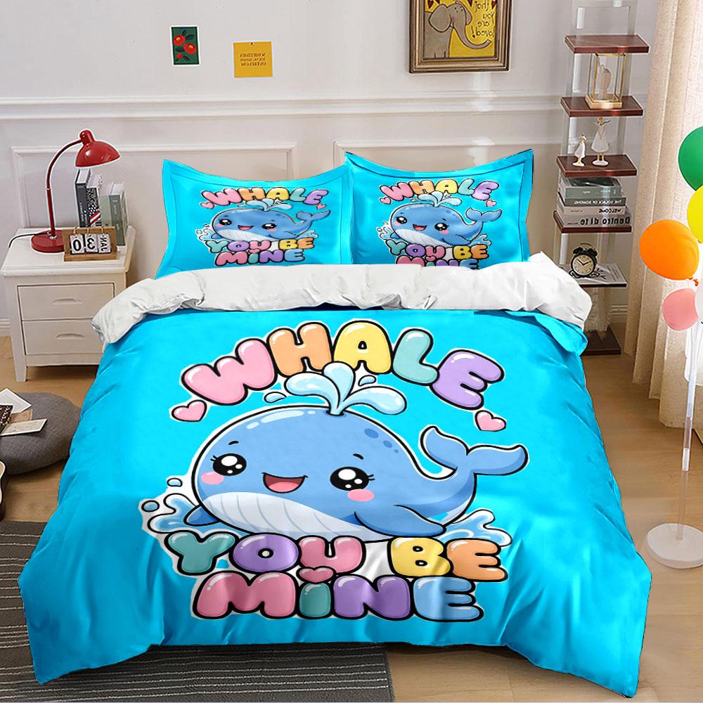 Whale You Be Mine Design Bedding Duvet Cover Set Duvet Cover Pillowcases (1*Duvet Cover 2*Pillowcases, without duvet insert)