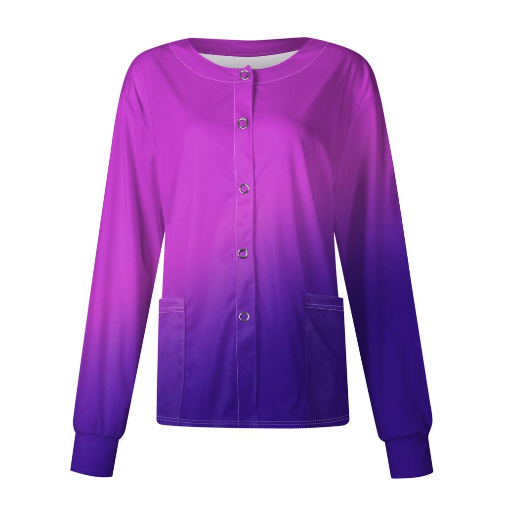 Женский рабочий комбинезон с длинным рукавом и карманом, воротник-стойка с градиентом, однобортный защитный комбинезон, кардиган, куртка, топ