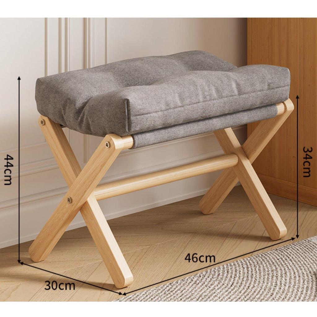 Orange Padded Footstool Wooden Frame Ottoman Chair Cushion for Living Room