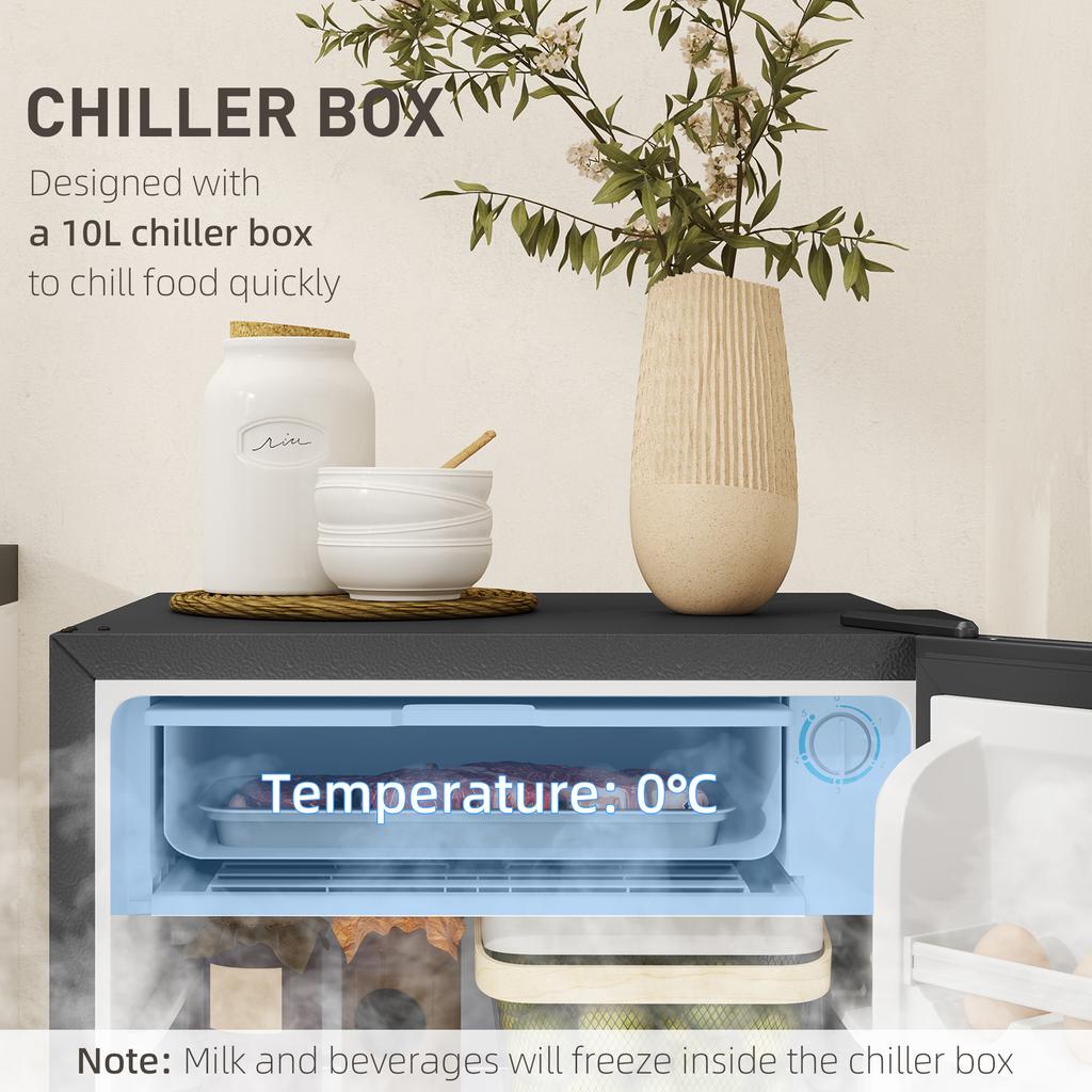 Under Counter Fridge, 91L Small Fridge with Chiller Box, Removable Shelf, Reversible Door, Adjustable Legs, Mini Refrigerator, Silver Tone