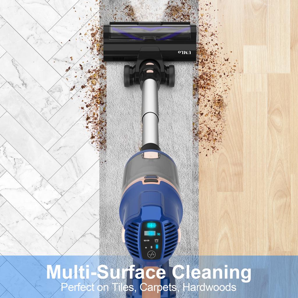 UMLo V11 Blue Cordless Stick Vacuum Cleaner – 2-in-1 Handheld & Floor Cleaning with HEPA Filtration, 300W Motor, 4000mAh Battery, LED Display