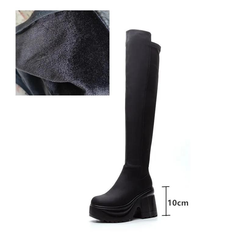 Женские сапоги для езды, женские сапоги выше колена, каблук высотой 10 см, эластичные узкие сапоги на платформе для женщин