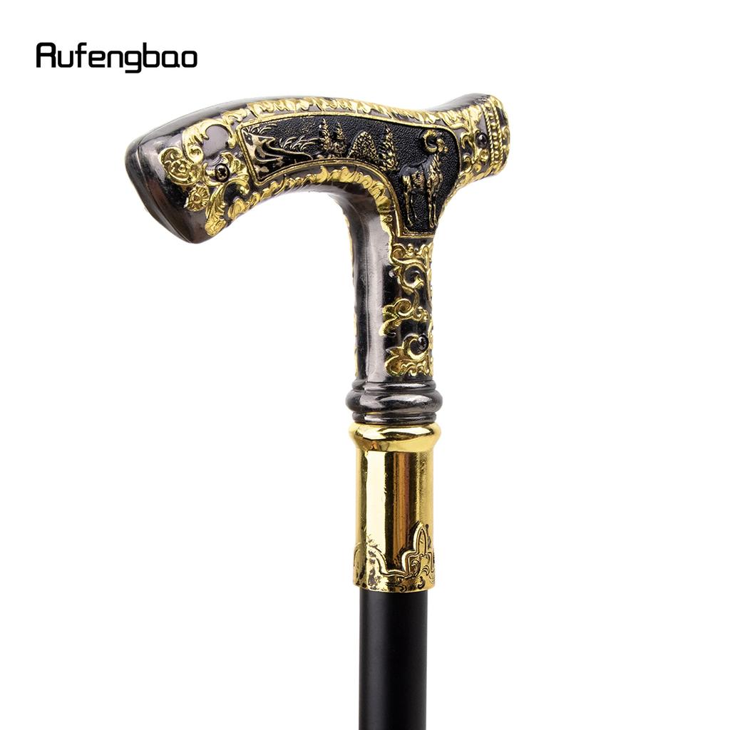 Gold Black Luxury Goat Handle Walking Cane Fashion Decorative Walking Stick Gentleman Elegant Cosplay Cane Knob Crosier 90cm