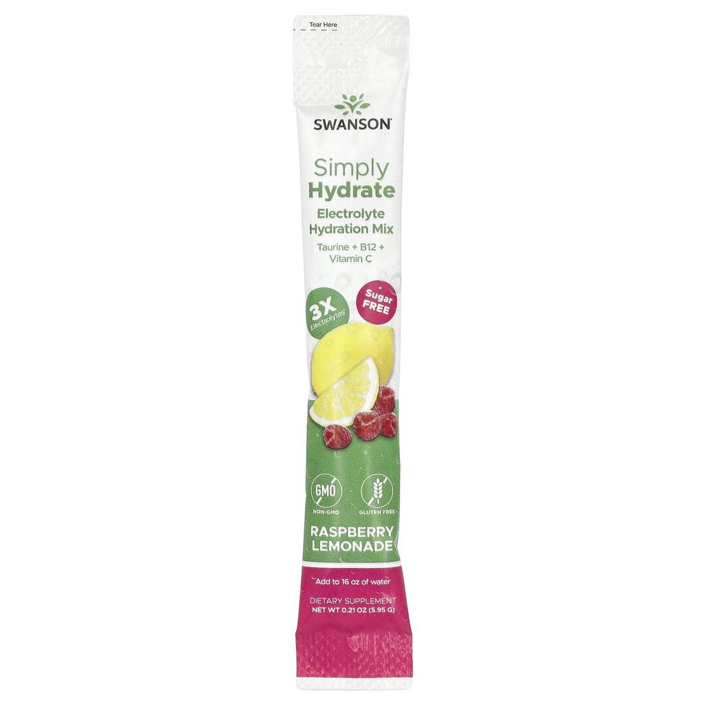 Simply Hydrate, Electrolyte Hydration Mix, Raspberry Lemonade, 8 Stick Packs, 5.95 G (0.21 Oz)