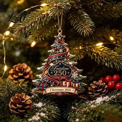 Retro American Flag Acrylic Pendants USA 250th Anniversary Christmas Tree Pendant Memorial Hanging Ornament for Patriotic Themed Party Favors