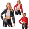 Womens PU Faux Leather Long Sleeve Jackets Slim Fit Party Coat Ladies Fashion Leather Jacket Dance Costume