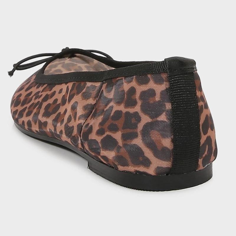 Модные Уютные Балетки из Сетки с Леопардовым Принтом Женские Сексуальные с Круглым Носком и Бантом Дизайнерская Обувь Модные Туфли Мэри Джейн на Мягкой Подошве