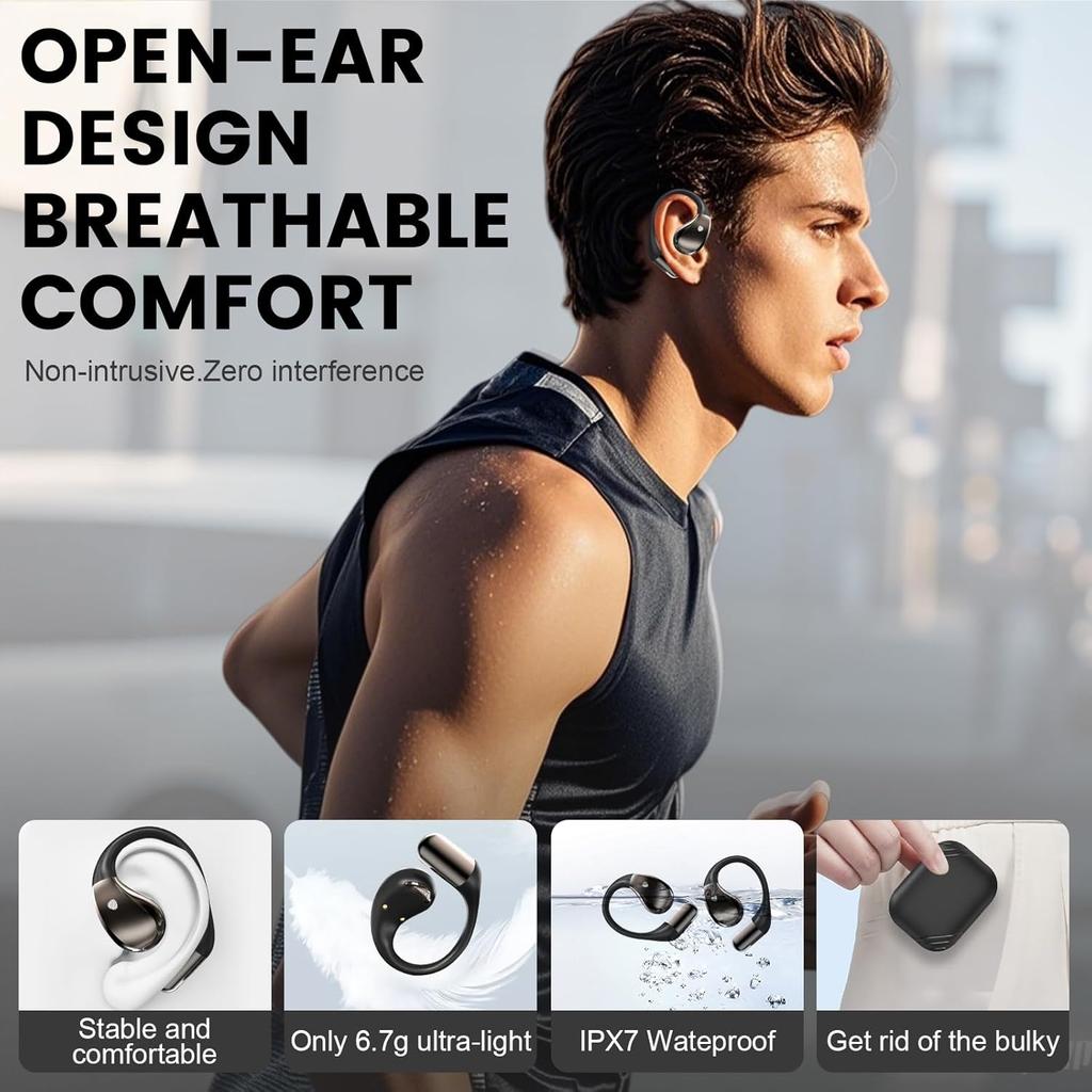 Наушники с открытым ухом Bluetooth 6.0 Беспроводные наушники 40 часов Открытое ухо ENC Микрофон Регулируемый ушной крючок IP7 Водонепроницаемые/Ультракомфортные наушники для тренировок/бега
