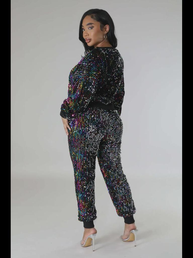 Европейский и американский женский костюм-двойка с длинными рукавами и пайетками - мода осень/зима для вечеринок и отдыха