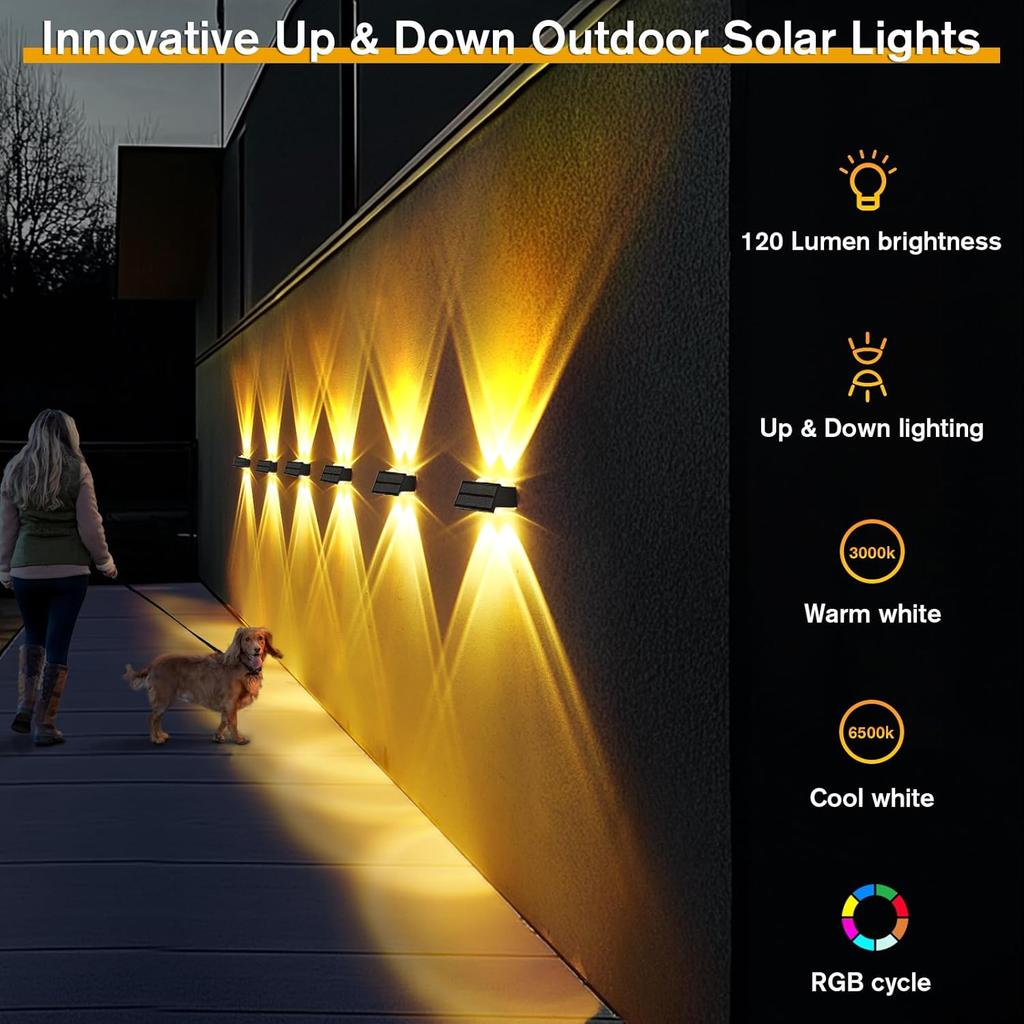 4-Pack Solar Fence Lights, 9-Mode RGB & Warm/Cool White, IP68 Waterproof, Outdoor Patio Yard Pool Wall Light