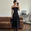 Women's Autumn Solid Color Fashion Line Shoulder, Chest and Waist Slim-fit Dress Dress