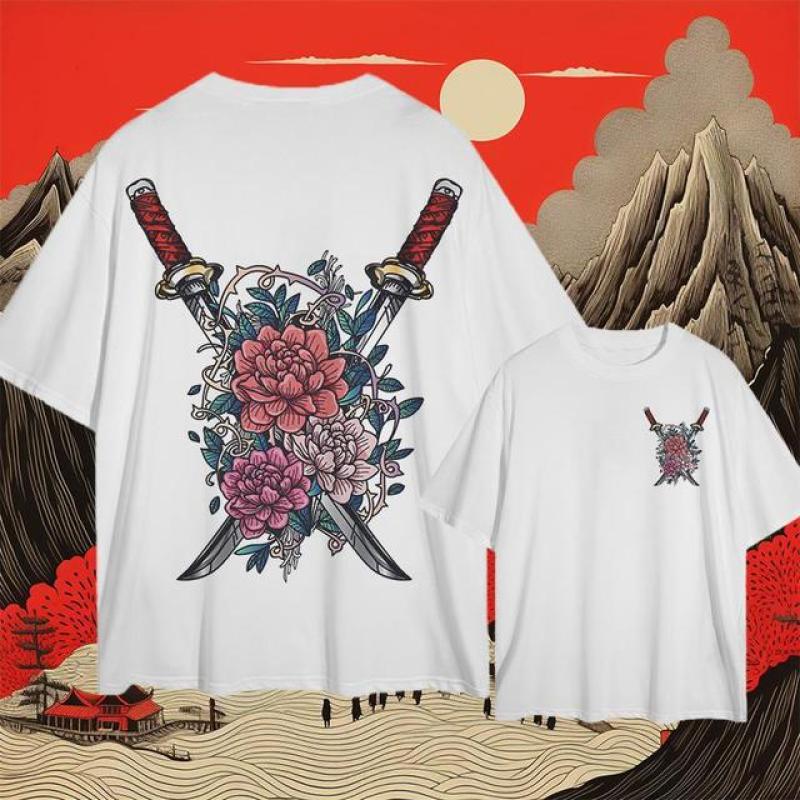 2024 мужские футболки с 3d японским самурайским принтом, мужская одежда, уличные топы в стиле Харадзюку, повседневные повседневные футболки большого размера с короткими рукавами