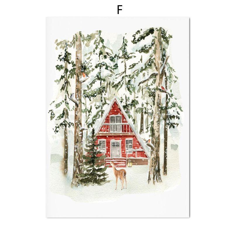 Рождественские праздничные украшения, деревенский дом, лесной олень, лесные постеры и принты, зимняя настенная живопись на холсте, Рождественский декор