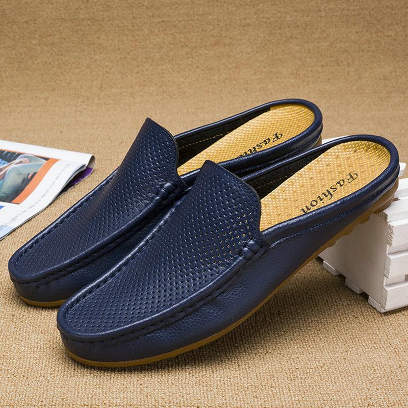 Men's Genuine Leather Closed-Toe Sandals - Breathable Summer Thong Shoes